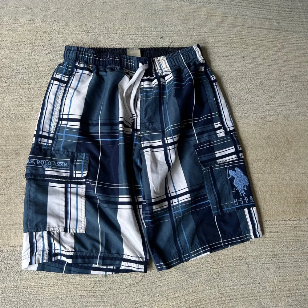 Vintage 2000s Y2K US Polo Assn Mens Plaid Swim Trunks